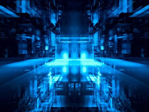 Futuristic construction with light effects - abstract 3d illustration Stock Illustration