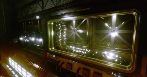 Futuristic control panel with glowing lights in a sci fi setting Stock Illustration