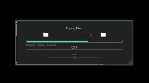 Futuristic Copying Files Progress Interface With Folder Transfer Percentage Stock Footage 341356044
