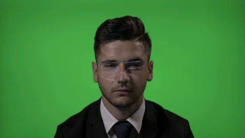 Futuristic corporate programmer in suit using an augmented reality to develop Stock Footage 86425673