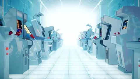 Futuristic Corridor With Arcade Machines lining both sides. Looped video. These Stock Footage 282583238