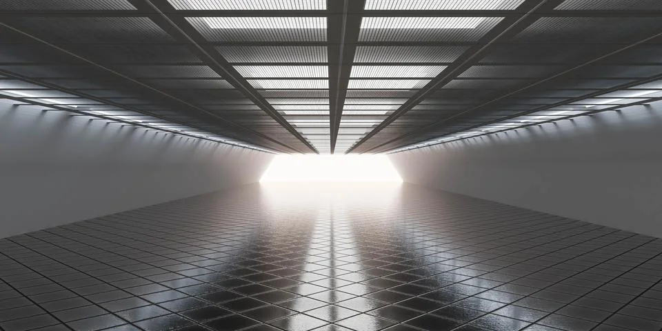 Futuristic Corridor with Bright Light 3d render wallpaper background Stock Illustration