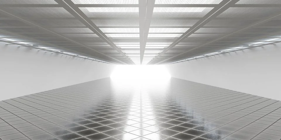 Futuristic Corridor with Bright Light 3d render wallpaper background Stock Illustration