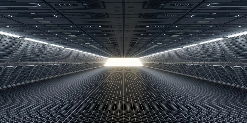 Futuristic Corridor with Bright Light 3d render wallpaper background Stock Illustration