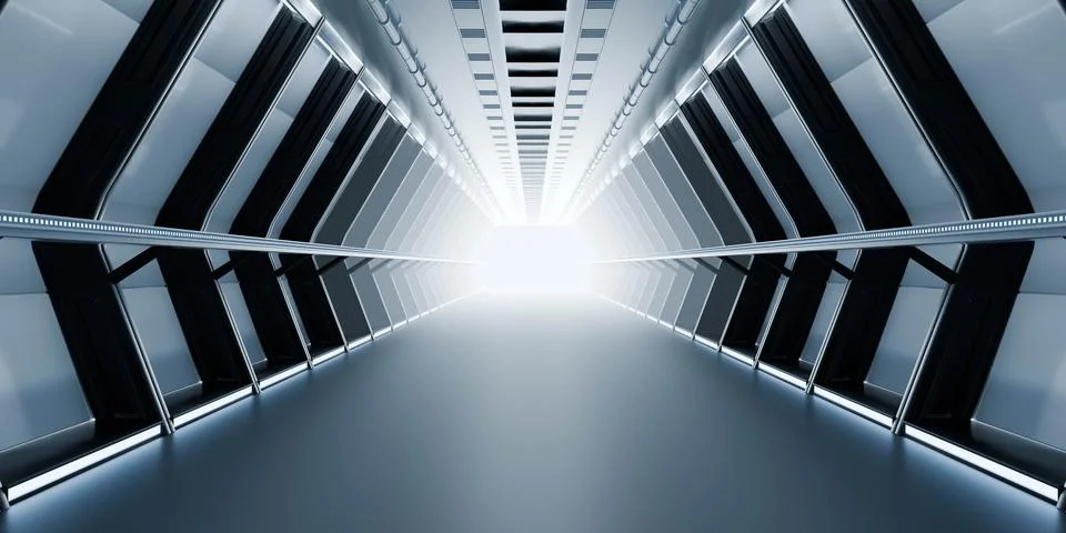 Futuristic corridor with bright light Illustrazione stock