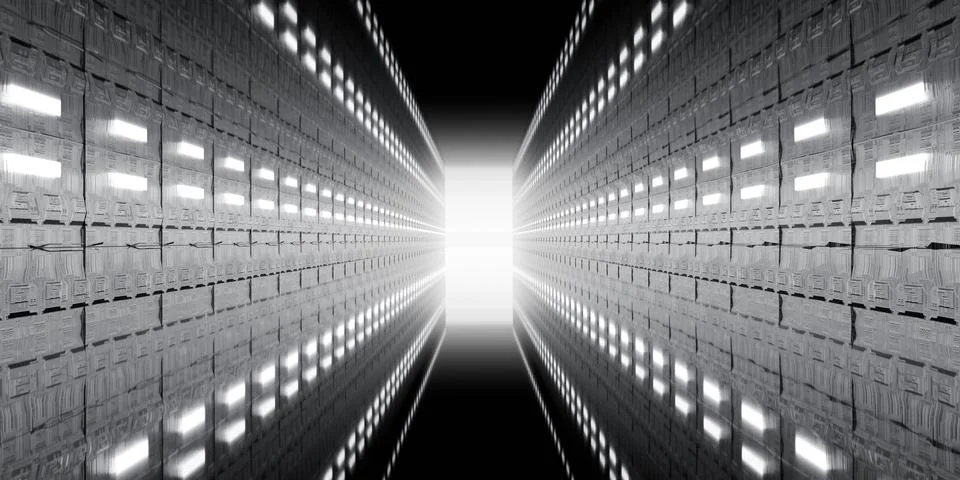 Futuristic corridor with bright lights Stock Illustration