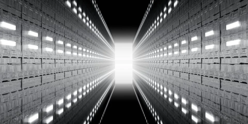 Futuristic corridor with bright lights Stock Illustration