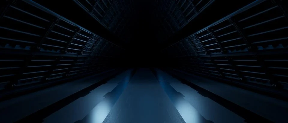 Futuristic Corridor Dark Sci-Fi Tunnel Background 스톡 일러스트