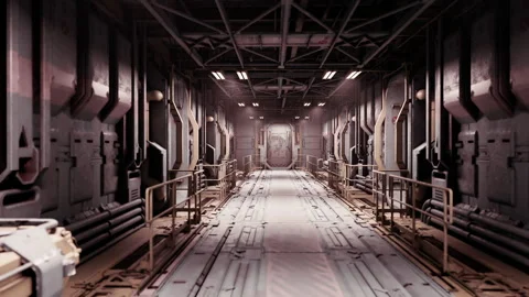 Futuristic corridor in a dimly lit industrial complex Vidéo 326197293