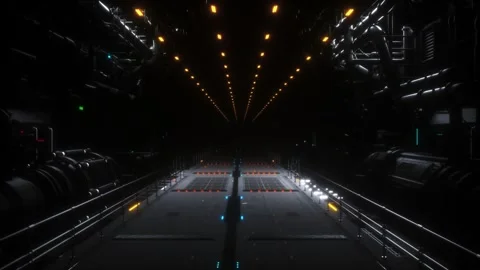 Futuristic Corridor with Glowing Lights and Industrial Design Mysterious At.. Stock Footage 314068496
