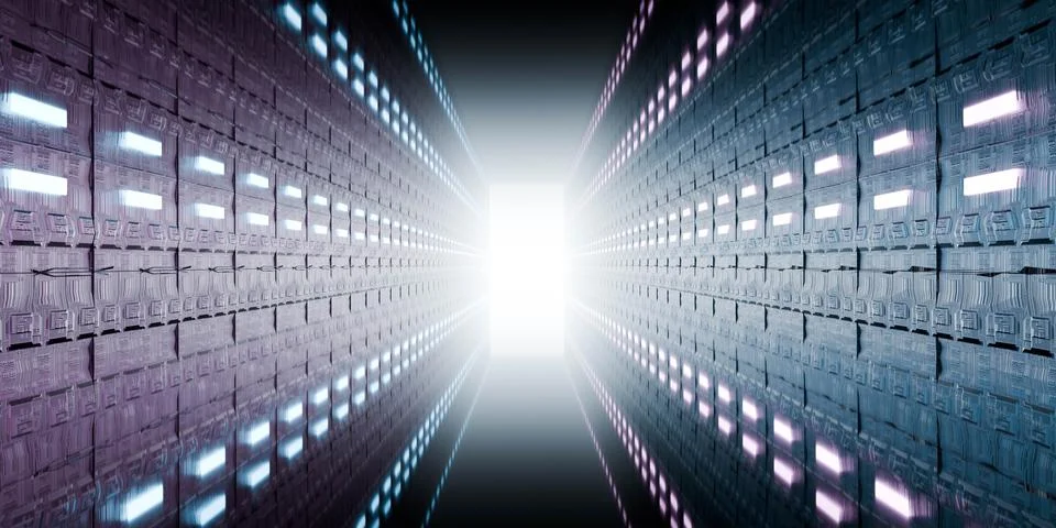 Futuristic corridor with glowing lights Stock Illustration