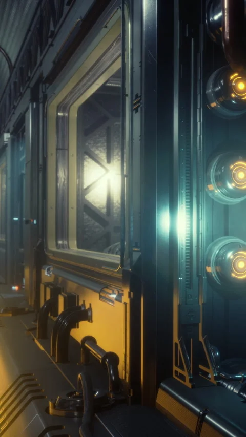Futuristic corridor with glowing panels and intricate design elements Stock Footage 334212882