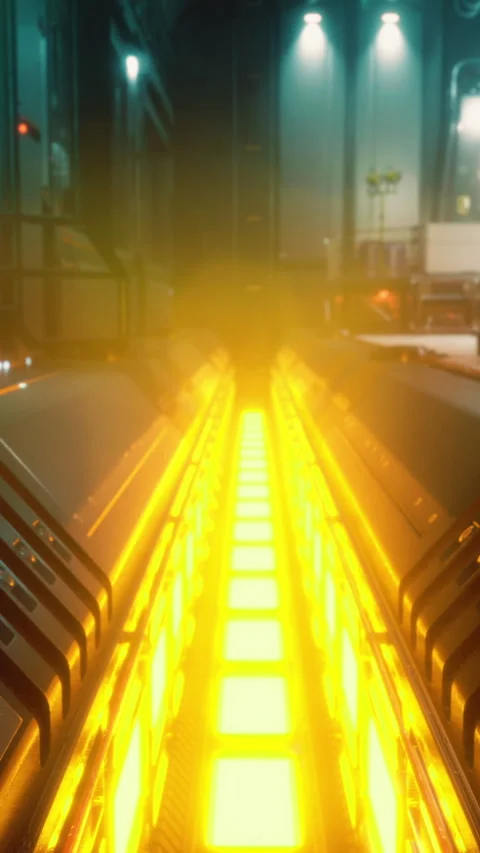 Futuristic corridor with glowing pathways in a high tech facility Stock Footage 313615188