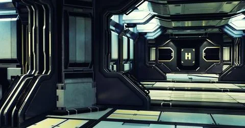 Futuristic corridor in a high tech facility with illuminated walls and floors Stock Illustration