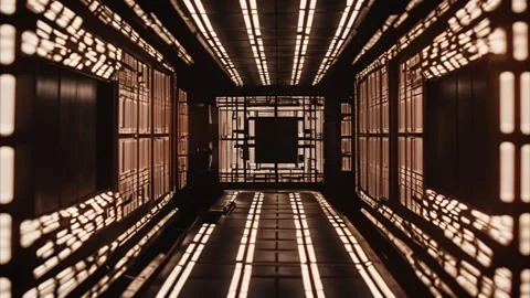 Futuristic Corridor with Illuminated Grid Pattern Vídeos de archivo 284742243