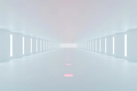 Futuristic corridor with light panels and center path line Stock Illustration