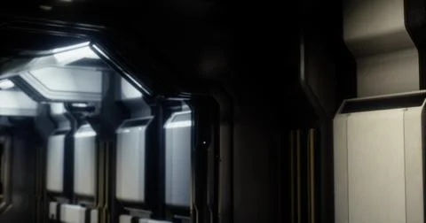 Futuristic corridor with sleek design in a space station at night 스톡 일러스트