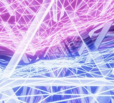 Futuristic corridor with triangles and wireframe Illustrazione stock