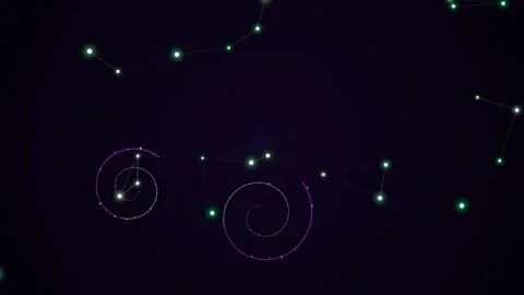 Futuristic Cosmic Network Nodes and Glowing Spirals Stock Footage 337516215