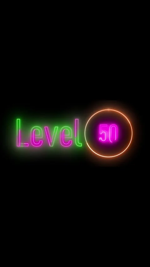 Futuristic countdown level 50 neon text display vertical video. Neon glowin.. Stock Footage 314815171