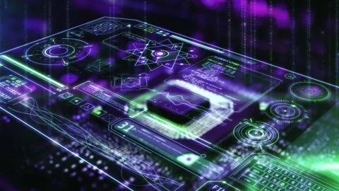 Futuristic CPU and data analysis with charts and keyboard Stock Footage 317968585