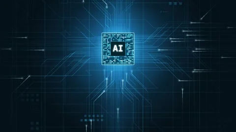 Futuristic CPU animation featuring glowing circuit traces and data packets radia Stock Footage 340440724