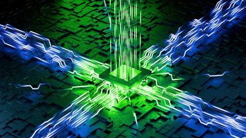 Futuristic CPU Chipset Data Transfer Animation Stock Footage 312258479