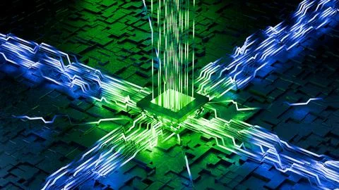 Futuristic CPU Chipset Data Transfer Stock Illustration