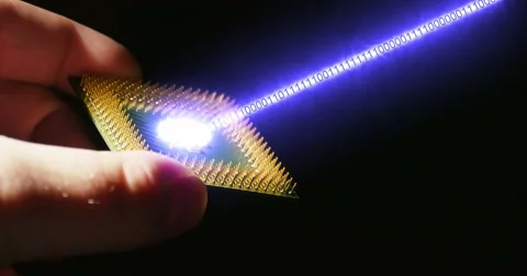 Futuristic CPU for Computer Being Held with Binary Code, 4K Video stock 62975425