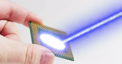 Futuristic CPU for Computer Being Held with Binary Code on White, 4K Video stock 63075931