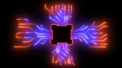 Futuristic CPU Microchip Animation  Glowing Neon Circuit Connections and Da.. Stock Footage 308905562