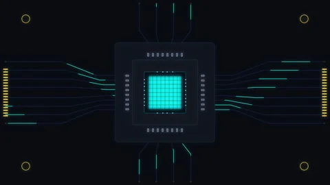 Futuristic cpu microchip technology data processing animation Stock Footage 347245899