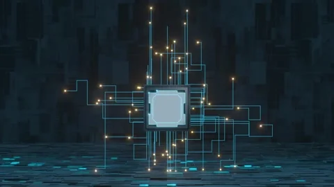 Futuristic cpu processor animation with glowing data circuits moving throug.. Stock Footage 332315489