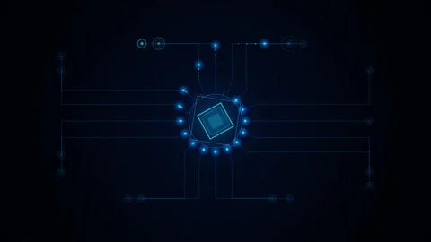 Futuristic cpu processor animation with glowing blue circuit lines on dark .. 動画素材 344685185