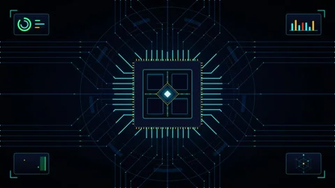 Futuristic cpu processor chip digital hud interface with data processing an.. Stock-Footage 337567136