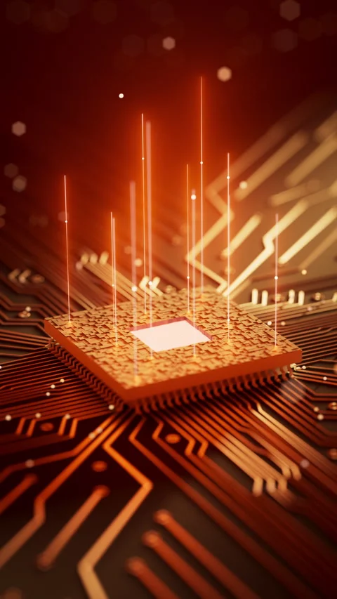 Futuristic CPU Processor with Digital Circuit Lines Loop Stock Footage 338889835