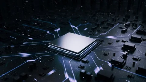 Futuristic CPU Processor Microchip Data Flow Background Stock Footage 348623086