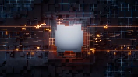 Futuristic cpu processor unit with glowing data streams on dark motherboard.. Stock Footage 332384628