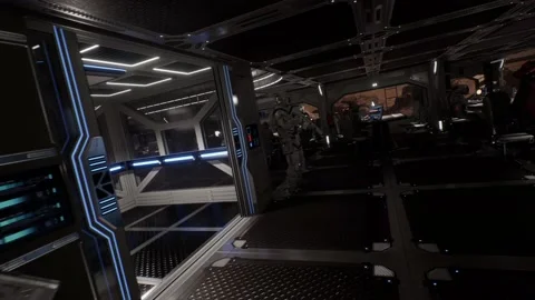 Futuristic crew works on cutting-edge technology at space outpost 스톡 동영상 146238754