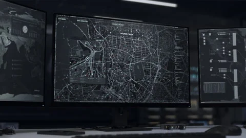 Futuristic crime detection software user interface locates the target vehicle Stock Footage 252484661