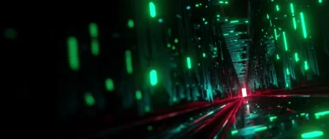 Futuristic crypto mining farm abstract  bokeh blurred backdrop Stock Footage 150722387