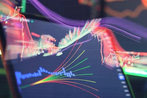 Futuristic crypto trading interface showing high market volatility and algori Stock Photos