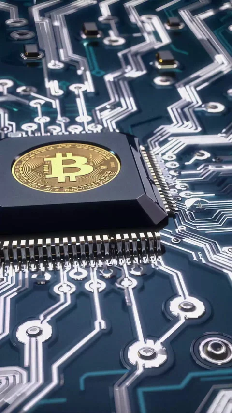 Futuristic Cryptocurrency Circuit Board Featuring the Bitcoin Symbol and Di.. Stock Footage 300710586