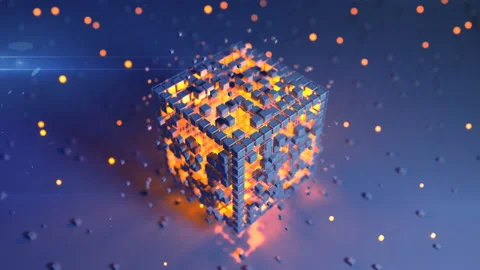 Futuristic cube with moving elements seamless loop 3D render animation Stock Footage 160885829