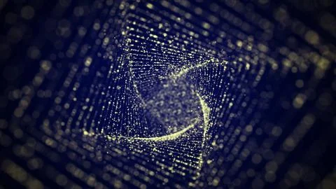 A futuristic cubic tunnel consisting of a flow of particles in cyberspace. .. Stock Illustration