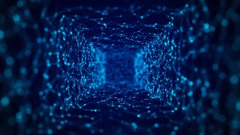 Futuristic cubic tunnel consisting of a flow of particles in cyberspace. Fu.. Stock Illustration