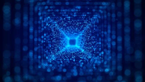 Futuristic cubic tunnel consisting of a flow of particles in cyberspace. Fu.. Stock Illustration