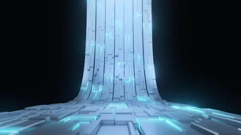 Futuristic Curved Digital Surface with Glowing Blue Circuit Lines on Dark Stock Footage 309868594