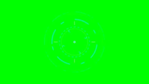 Futuristic cyan circular interface element on a solid green background Stock Footage 340905208