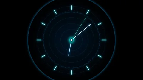 Futuristic cyan digital clock HUD interface animation loop Stock Footage 347404331